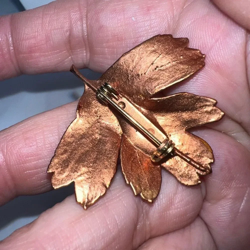 Vintage Copper Overlay Leaf Brooch